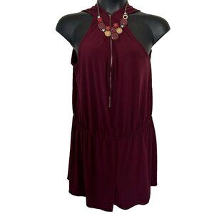 Ambiance Womens Shorts Size 2XL Burgundy Romper Sleeveless V-neck Zipper Closure
